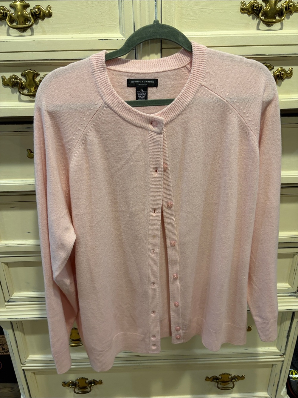 Everyday Soft Pink Button-Front Crewneck Cardigan